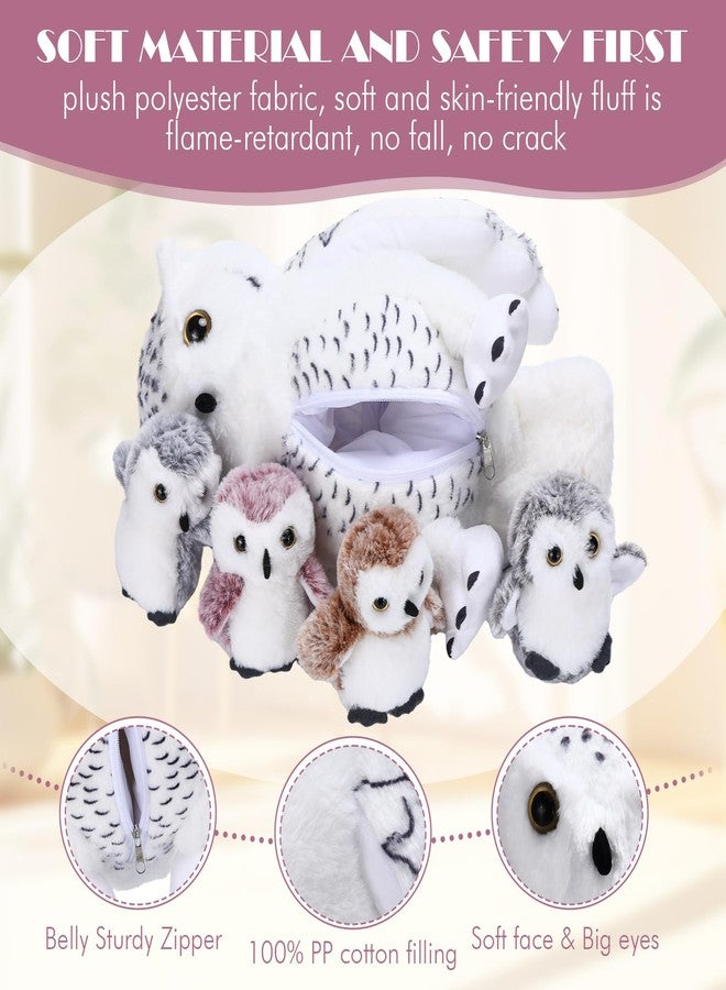 Hollowfly 5 Pcs Owls Plush Toy Gift Set 15.7" Mommy White Owls with 4 Cute Babies Stuffed Animal in Zippered Belly Nurturing Plushies Toy Set for Kid Adults Birthday Birthday Party Favors Gifts - Image 4